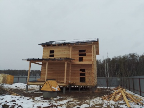 Дом 7х8 из профилированного бруса 145х145 по проекту заказчика. Московская обл., поселок Барыбино.