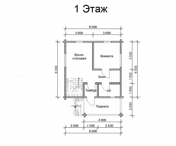Проект №109 Дом из бруса 6х6 м