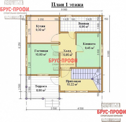 Проект №52. Дом из бруса 8 на 8