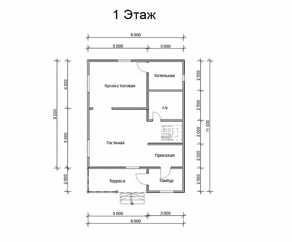 Проект №105 Дом из бруса 8х11 м