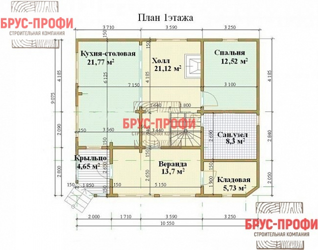 Проект №82. Дом из бруса 9 на 10,5