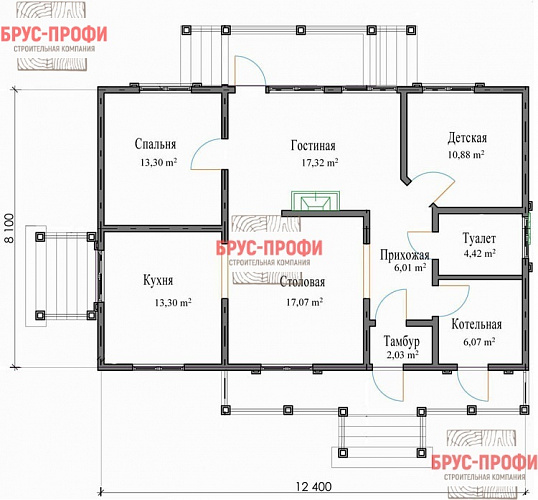 Проект №74. Дом из бруса 8 на 12