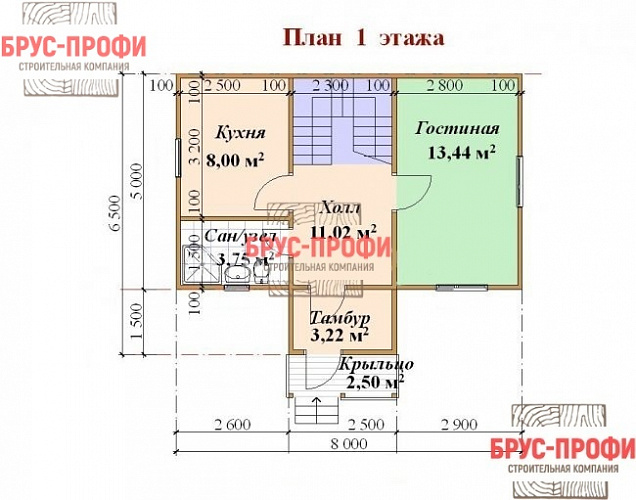 Проект №17. Дом из бруса 6,5 на 8
