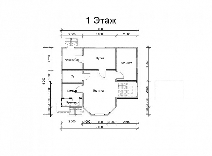 Проект №102 Дом из бруса 9х8 м