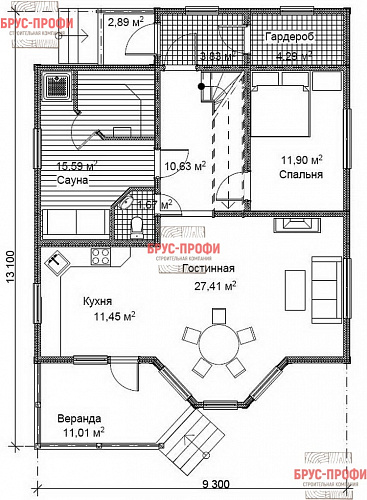 Проект №83. Дом из бруса 9,5 на 13