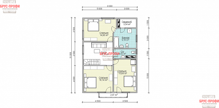 Проект №72. Дом из бруса 8 на 11