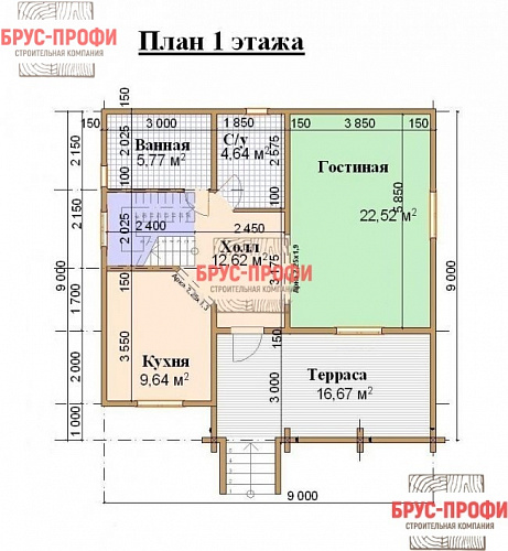 Проект №81. Дом из бруса 9 на 9