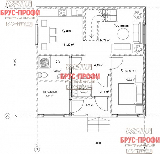 Проект №50. Дом из бруса 8 на 8