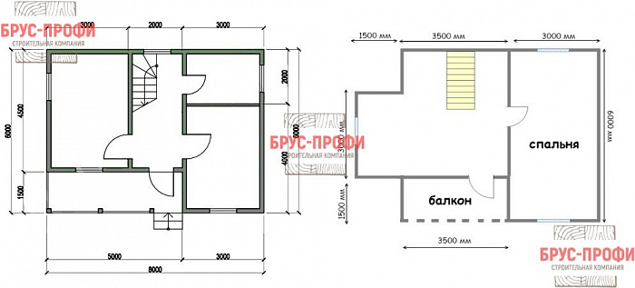 Проект №54. Дом из бруса 8 на 8